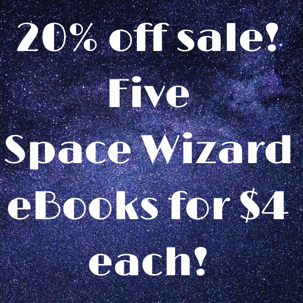 A graphic for the Space Wizard Black Friday sale, saying you can get 5 eBooks for $4 each.