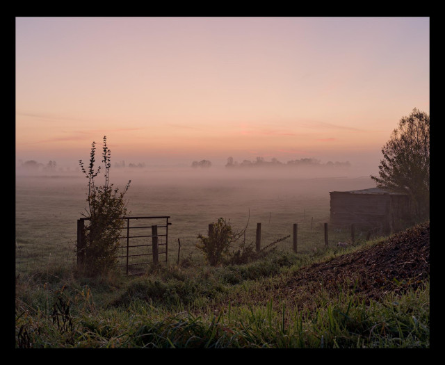 Just before sunrise in the polder on an early misty morning. An orange gradient colours the sky and the landscape.

Camera: Nikon D750
Lens: Nikkor AF-S 50mm f/1.4G