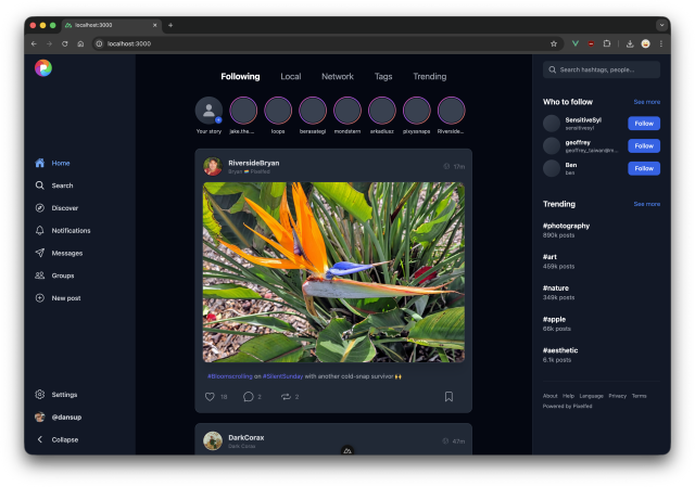 New Pixelfed UI in dark mode