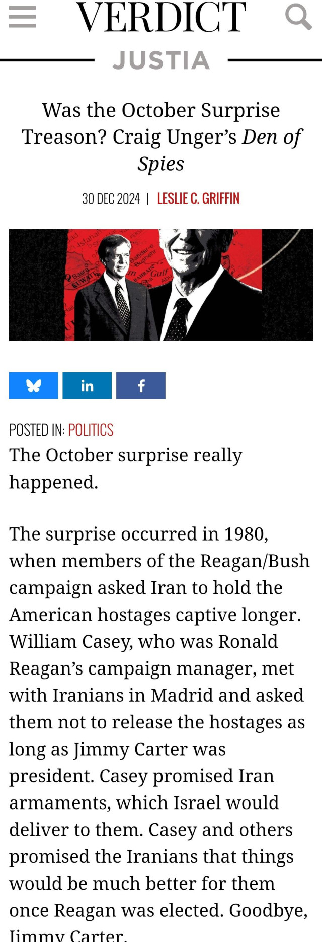 The original October Surprise: when Iran secretly agreed with the GOP not to release the Iran Hostages in order to defeat Carter's reelection bid. Carter had spent months on the negotiations. Iran In exchange would be given weapons by the US via Israel after Reagan was in office. The minute he was inaugurated, Iran released the hostages. Reagan then took credit for the release, the theory GOP promulgated for that amazing coincidence was that, unlike Carter, Reagan was perceived as a strong man leader & basically scared Iran straight. 

Maybe you'd be interested in a bridge in Brooklyn?

https://verdict.justia.com/2024/12/30/was-the-october-surprise-treason-craig-ungers-den-of-spies