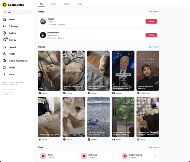 New Loops webUI search results page on desktop in light mode