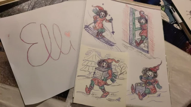 Biro drawings of a female elf