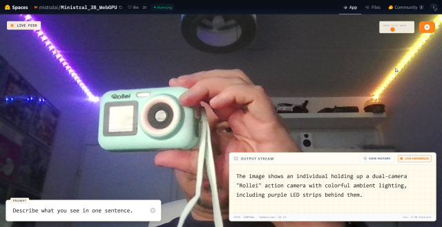 Ministral 3B model detecting objects from my webcam's live feed, running fully locally in the browser.