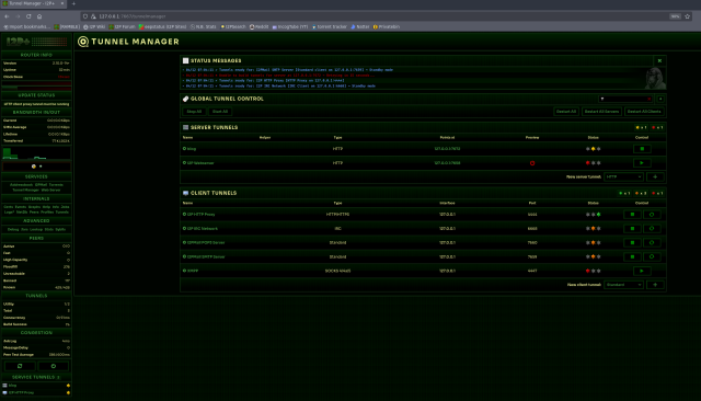 I2P router continues to fail building tunnels - screenshot showing what I am working on / status of i2p console