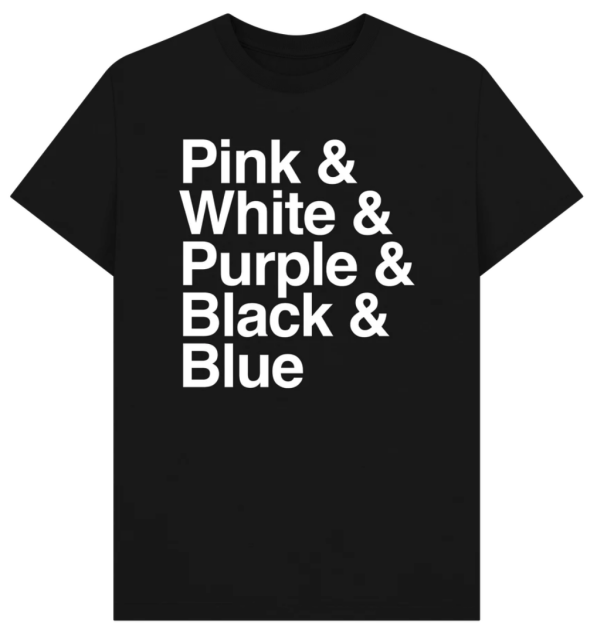 T-shirt: The genderfluid pride colors, but spelled out in black and white, in the “Helvetica &” style.