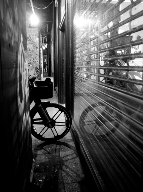 Bicycle and a window and a light