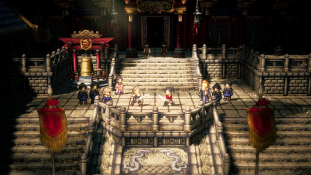 Screenshot featuring Hikari in a duel in Octopath Traveler 2.