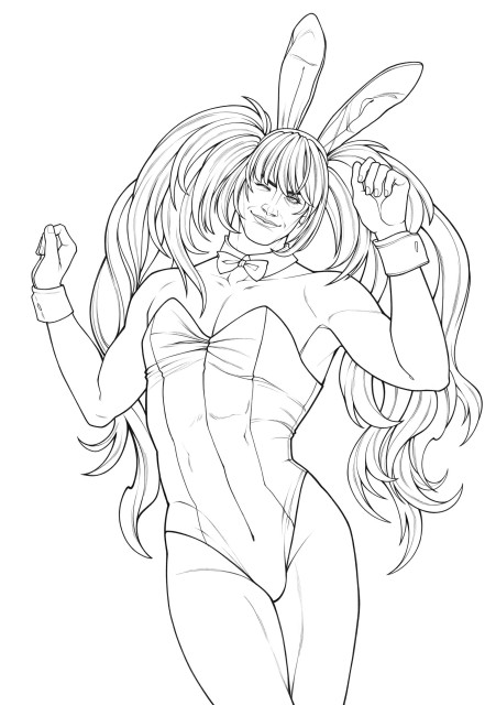 His name is Aniko, and this particular skin is called "Bunniko". So basically an adult man with twin ponytails hairstyle in a sexy bunny suit. Pretty!