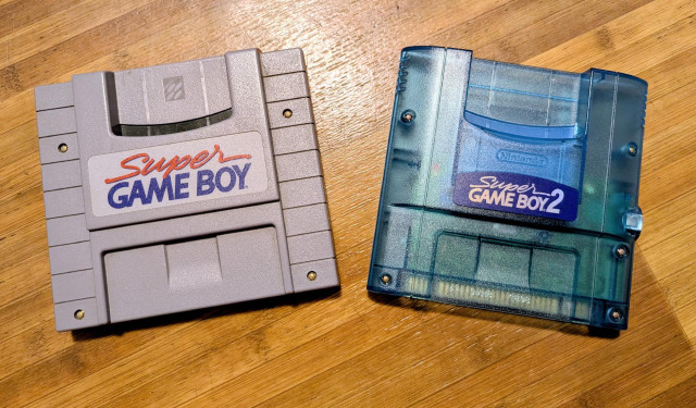 The NA Super Gameboy next to my imported JP Super Gameboy 2 