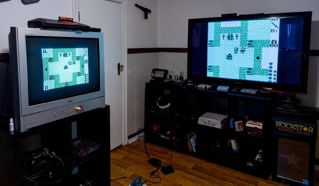 Ultima for Game Boy being played on two TVs