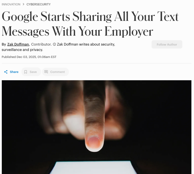 Google Starts Sharing All Your Text
Messages With Your Employer
