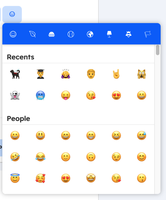 BookLook's Emoji Picker adds up to a dozen recently used emoji.