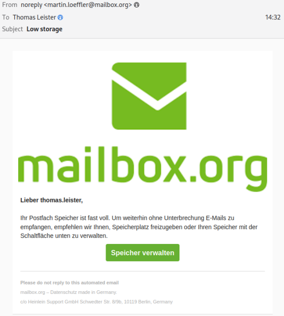 Screenshot mit der Warnung. 