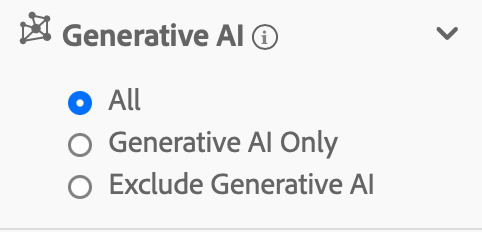 Section of Adobe Stock Results page Side Panel showing Generative AI controls. The control shows "All" as the selected default.

