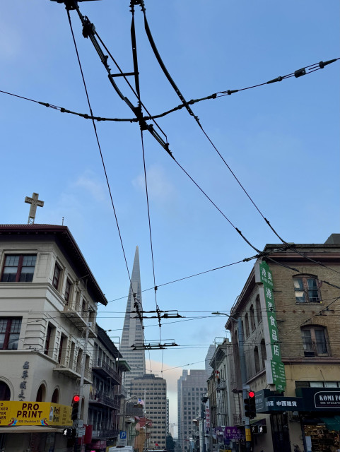 View down Clay Street in Chinatown, San Francisco, just above Stockton Street.