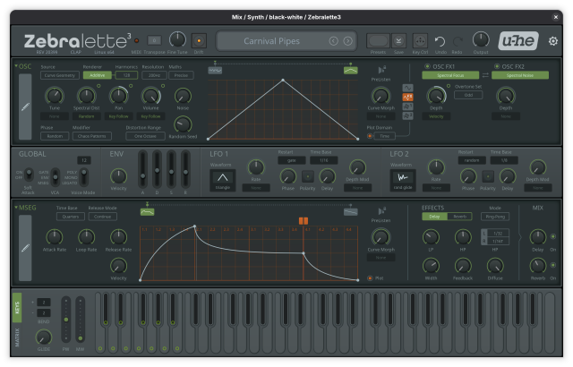 Zebralette 3 plugin UI with the dark skin applied.