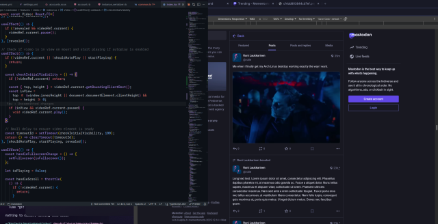 A screenshot of a code editor and mementomori.test, coding new video feature.