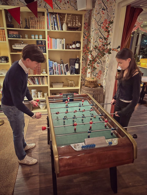 My son and daughter playing fussball.
