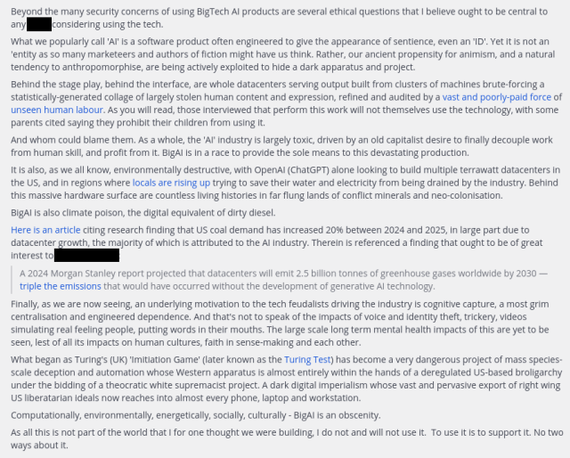A screenshot of what was written to the environmental defense group. There was too much text here to include derived from the screenshot unfortunately, well beyond character count.