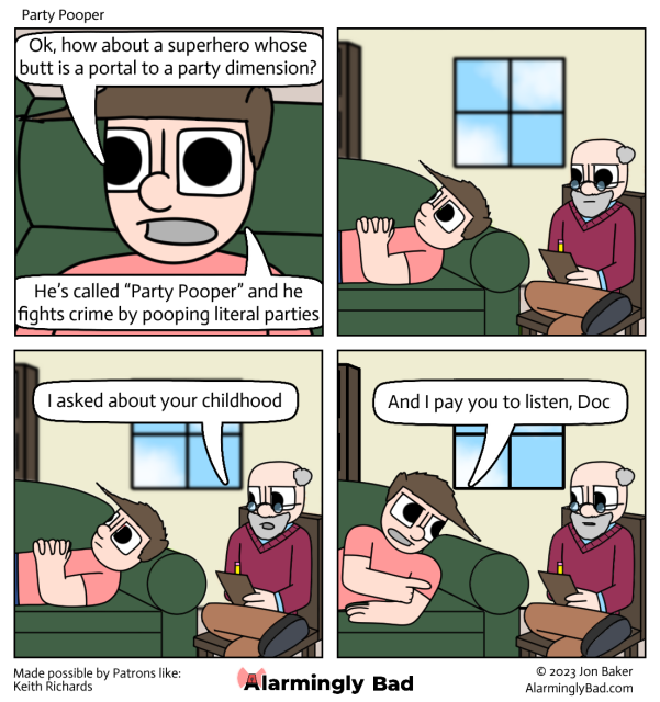 Alarmingly Bad comic about the Party Pooper
