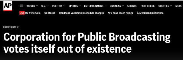 AP: Corporation for Public Broadcasting votes itself out of existence