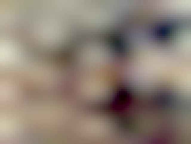 Tuxedo cat on his back, snoozing in the sun, paws curled up. Too cute for words. Also: teef