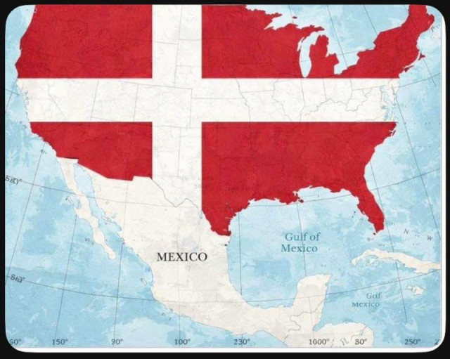 USA with a Danish Flag over it.