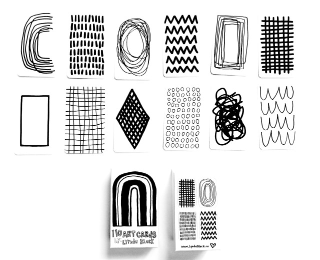 Here are my '110 Art Cards in a Box' - a Collection of 110 Semi-Gloss Black and White Abstract Art Cards that come in a Solid High Gloss Box. Professionally printed overseas and sealed in plastic - they are perfect for gift giving! They are currently available for purchase from my Website + Art Shop at : www.LYNDABLACK.ca
