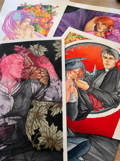 Photo of my watercolor artworks for sale.