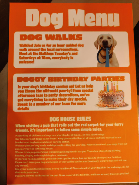 On the reverse of the menu we learn that they also host a community dog walking session twice a week, throw doggy birthday parties and have a list of acceptable etiquette rules for dogs and their humans.