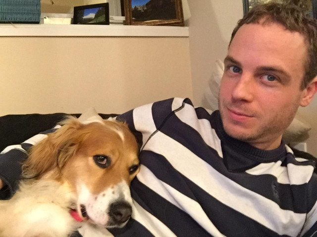 Archie and me sitting on a lovesac. 