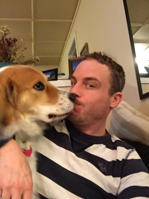 Archie giving me a face lick. 