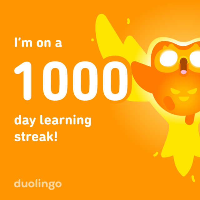 Badge från duolingo: "I'm on a 1000 day learning streak!"