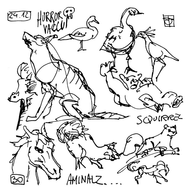 Quick ink sketches of various animals