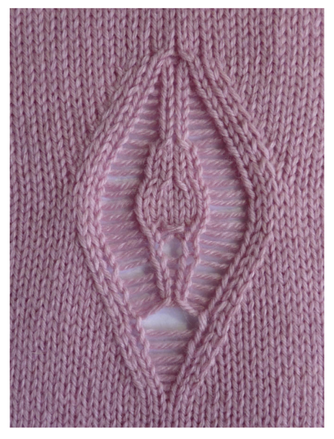 A very vaginal diamond knitting motif. Frankly the soft pink wool chosen isn't helping matters either. 