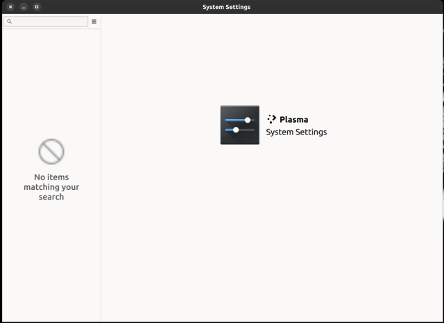 picture of kde systemsettings app with nothing listed