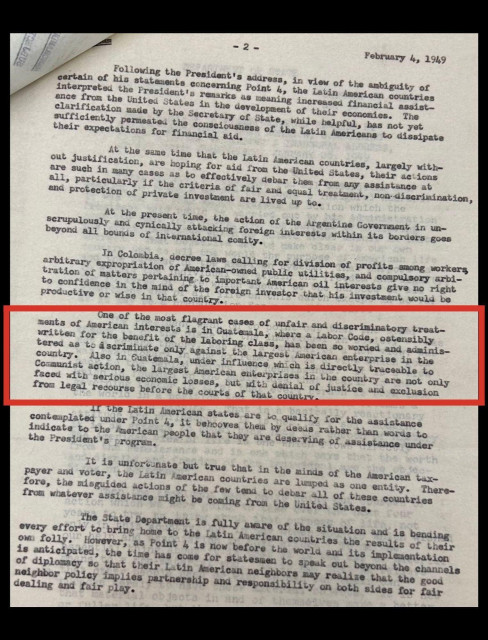 Part of the memo from the lobbyist to Congress in 1949 