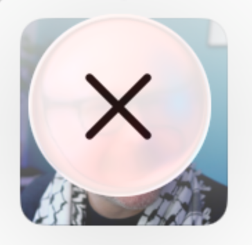 Profile picture with a prominent close button placed on top of it, obscuring the photo.