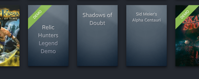 Steam Library, some games shown have no associated cover art, so the title displays over a grey box.