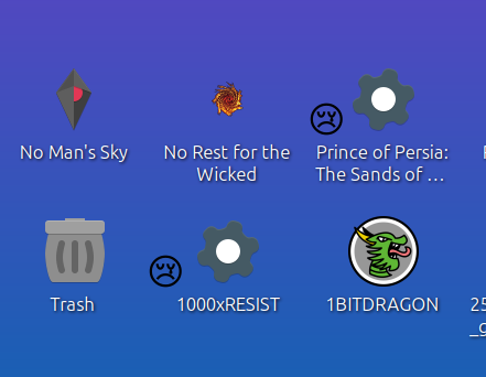On an XFCE desktop several applications display a generic gear icon instead of their logos
