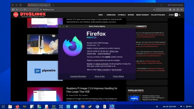 Screenshot of Firefox installed as an RPM package in openSUSE Tumbleweed.