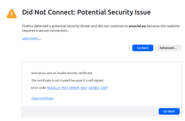 An image of a certificate error in Firefox