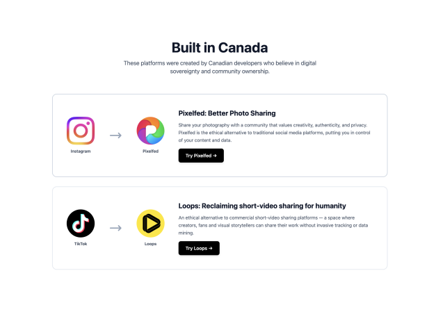 Built in Canada, a screenshot from MadeInCanada.Social