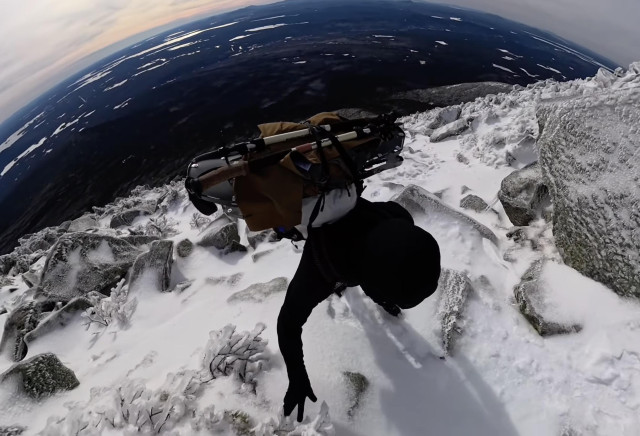 Drew Boysen hiking up Mt Katahdin to kick off his south bound hike of the Appalachian Trail.