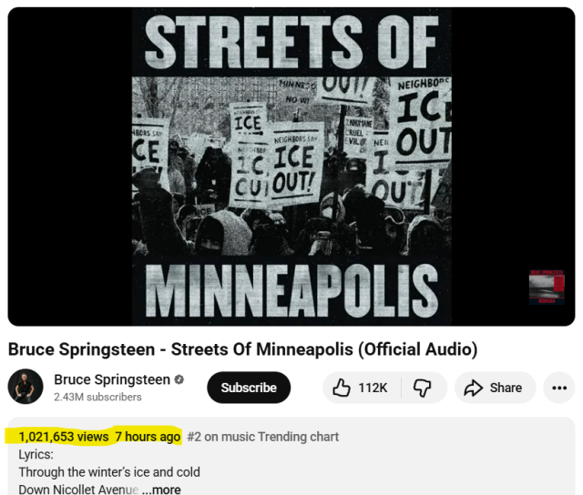 YouTube page showing over one million views for Streets Of Minneapolis