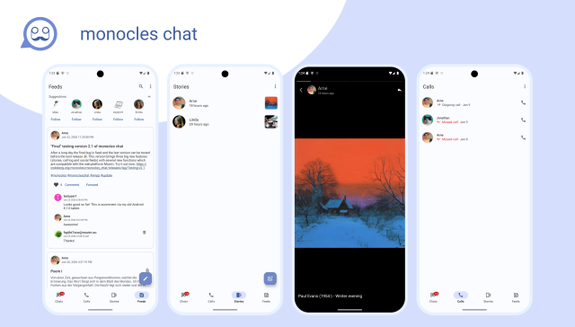 Screenshots of the new monocles chat features