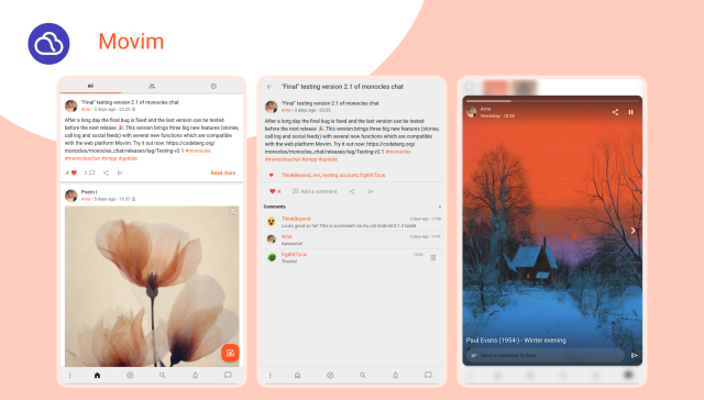 Screenshots of the Movim features