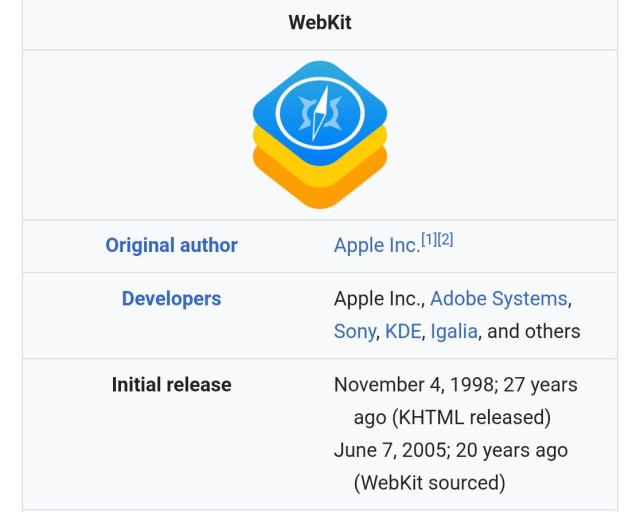 KHTML started in 1998, Apple's fork in June 2005.