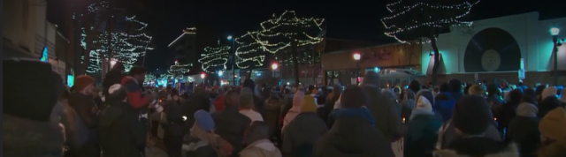 Huge crowds with candles in the streets of Aurora, TX