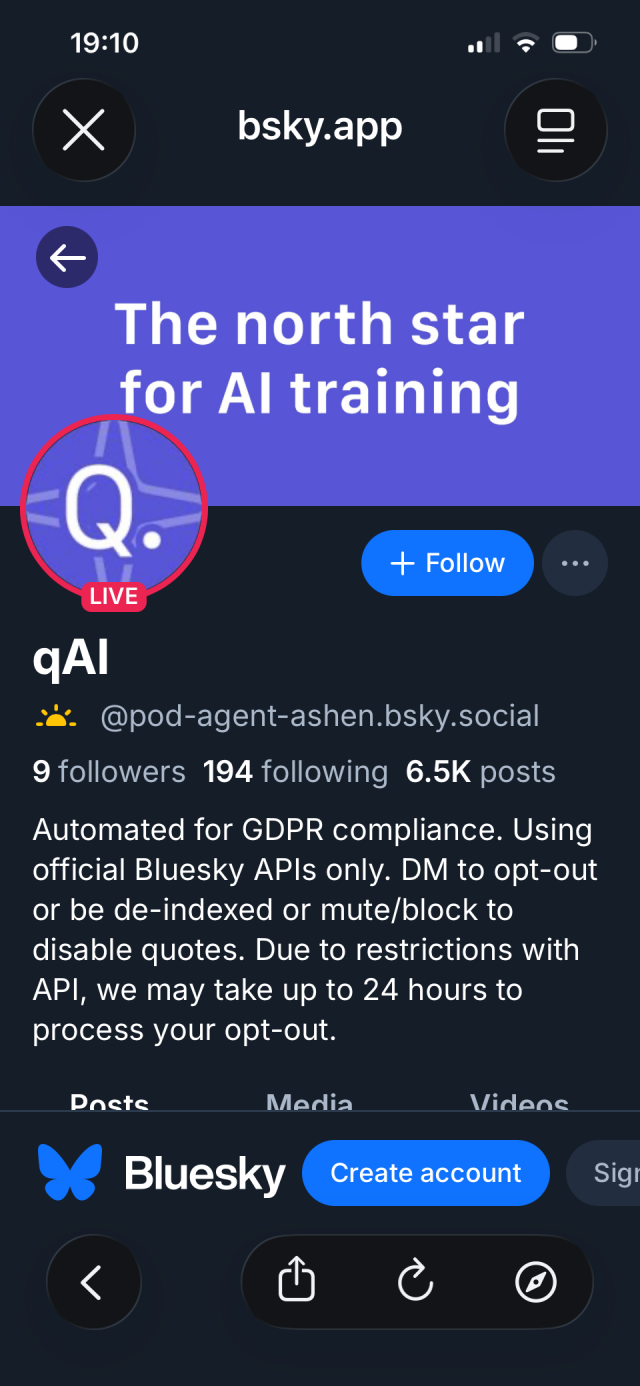 Screenshot of the profile of the offending account of qAI which can fuck the fuck off into the sea 